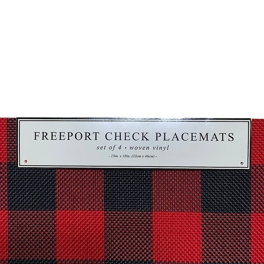 Benson Mills Placements Buffalo Check Plaid Reversible Woven Red Black Set of 4